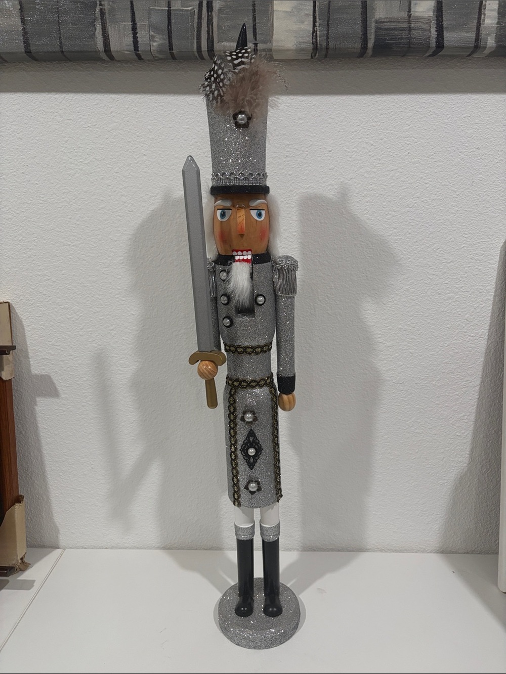 Silver Glitter Nutcracker Soldier Holiday Figurine
